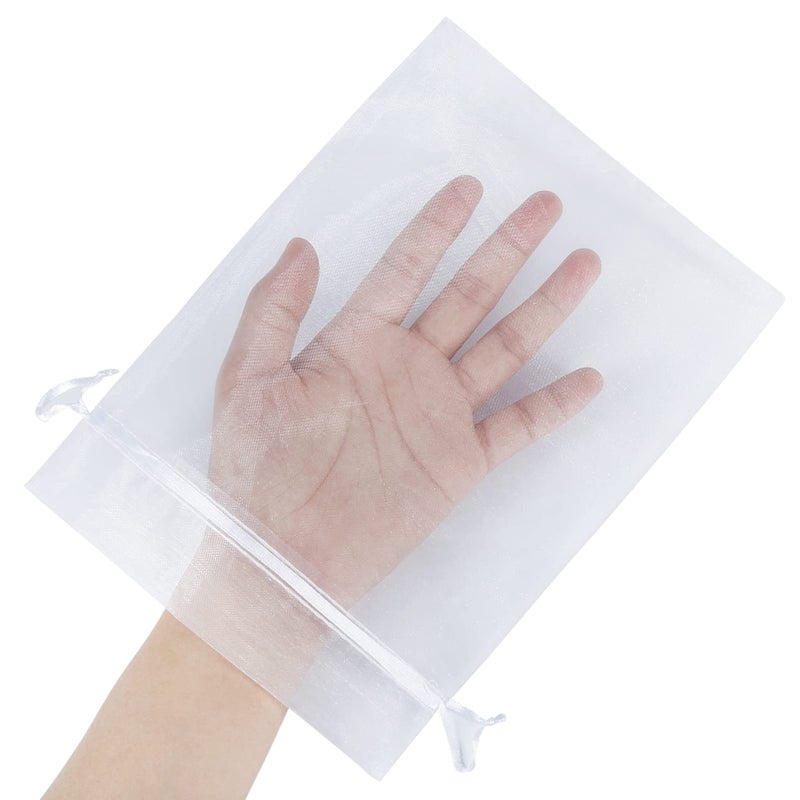 HRX Package 100pcs Sheer Organza Bags White, 6 x 9 inches Christmas Wedding Shower Party Favors Gift Drawstring Bags Large Mesh Jewelry Pouches - Image 2